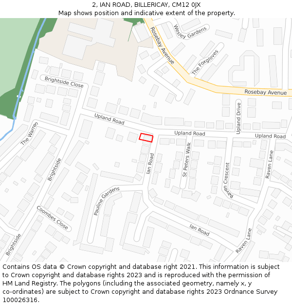 2, IAN ROAD, BILLERICAY, CM12 0JX: Location map and indicative extent of plot