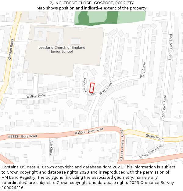 2, INGLEDENE CLOSE, GOSPORT, PO12 3TY: Location map and indicative extent of plot