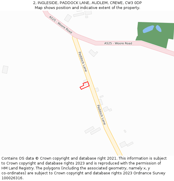 2, INGLESIDE, PADDOCK LANE, AUDLEM, CREWE, CW3 0DP: Location map and indicative extent of plot