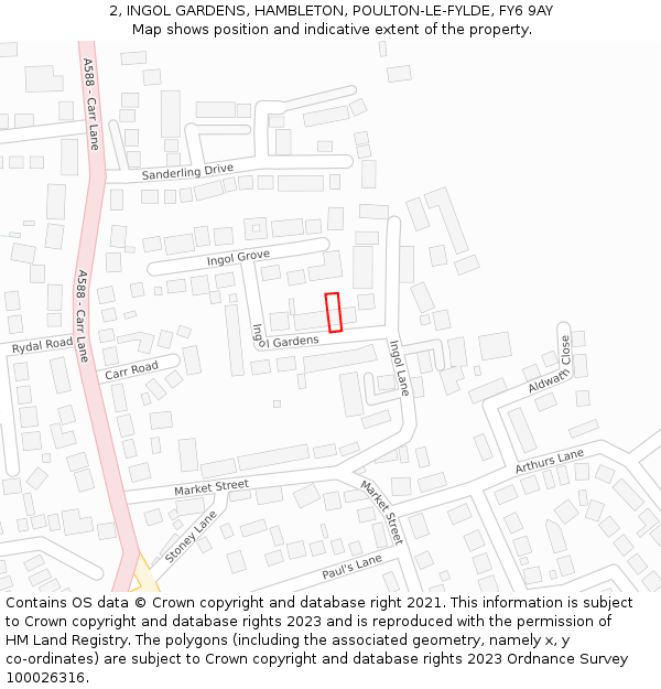 2, INGOL GARDENS, HAMBLETON, POULTON-LE-FYLDE, FY6 9AY: Location map and indicative extent of plot