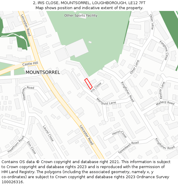 2, IRIS CLOSE, MOUNTSORREL, LOUGHBOROUGH, LE12 7FT: Location map and indicative extent of plot