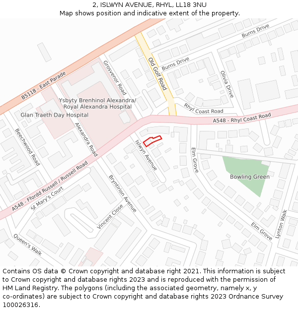 2, ISLWYN AVENUE, RHYL, LL18 3NU: Location map and indicative extent of plot