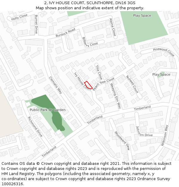 2, IVY HOUSE COURT, SCUNTHORPE, DN16 3GS: Location map and indicative extent of plot