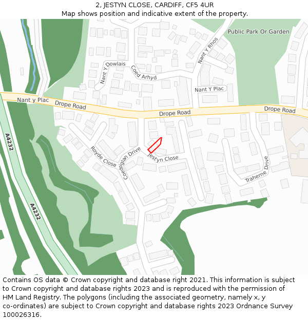 2, JESTYN CLOSE, CARDIFF, CF5 4UR: Location map and indicative extent of plot