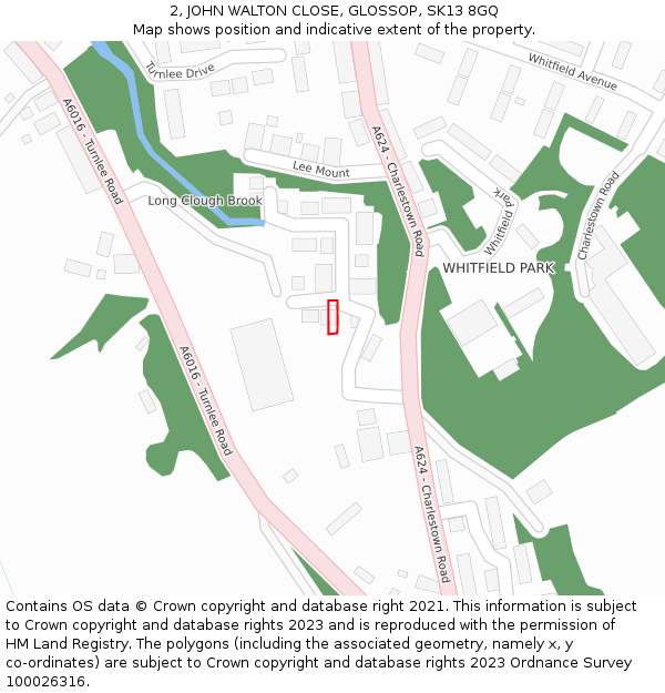 2, JOHN WALTON CLOSE, GLOSSOP, SK13 8GQ: Location map and indicative extent of plot