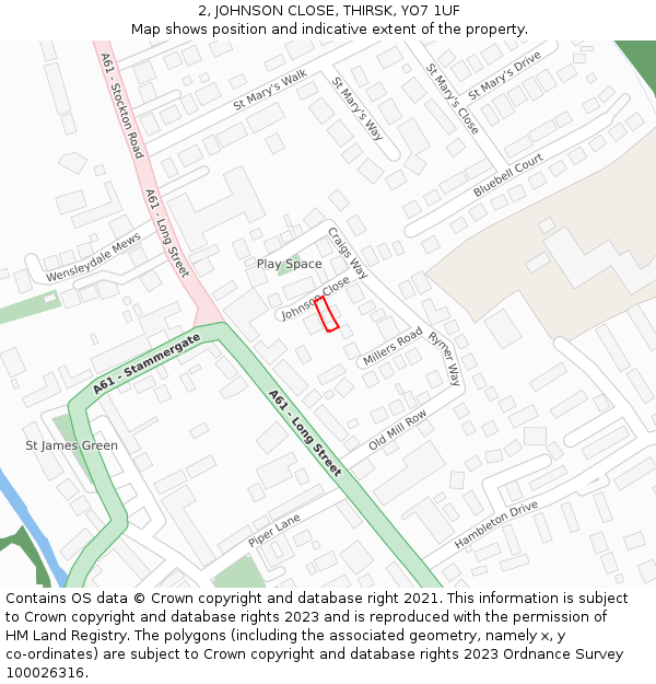 2, JOHNSON CLOSE, THIRSK, YO7 1UF: Location map and indicative extent of plot