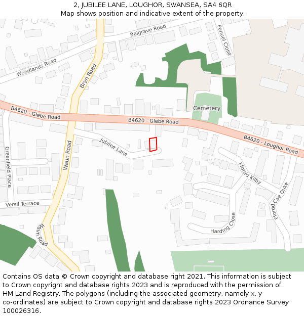 2, JUBILEE LANE, LOUGHOR, SWANSEA, SA4 6QR: Location map and indicative extent of plot