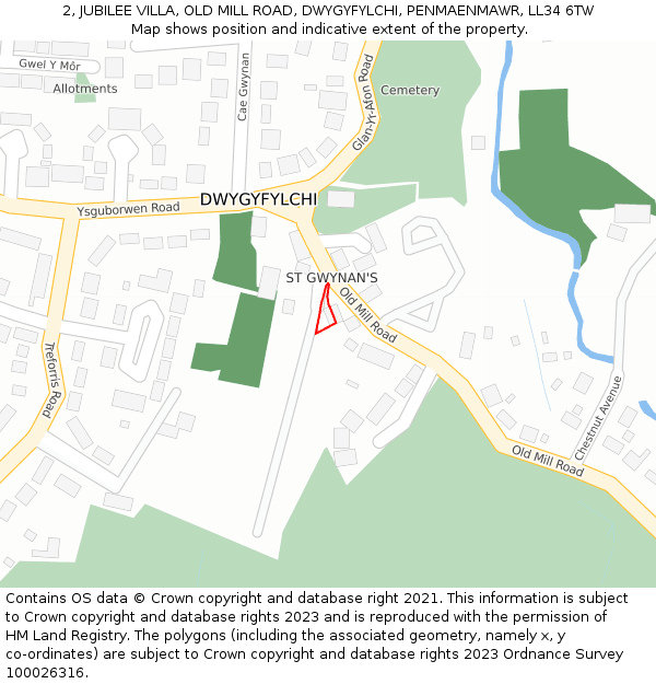 2, JUBILEE VILLA, OLD MILL ROAD, DWYGYFYLCHI, PENMAENMAWR, LL34 6TW: Location map and indicative extent of plot