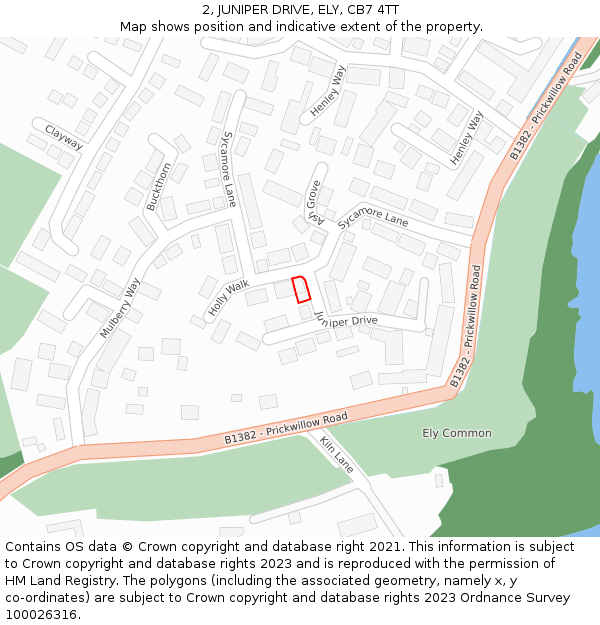 2, JUNIPER DRIVE, ELY, CB7 4TT: Location map and indicative extent of plot