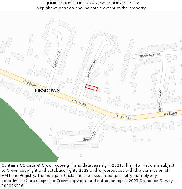 2, JUNIPER ROAD, FIRSDOWN, SALISBURY, SP5 1SS: Location map and indicative extent of plot