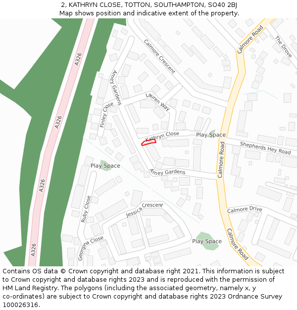 2, KATHRYN CLOSE, TOTTON, SOUTHAMPTON, SO40 2BJ: Location map and indicative extent of plot