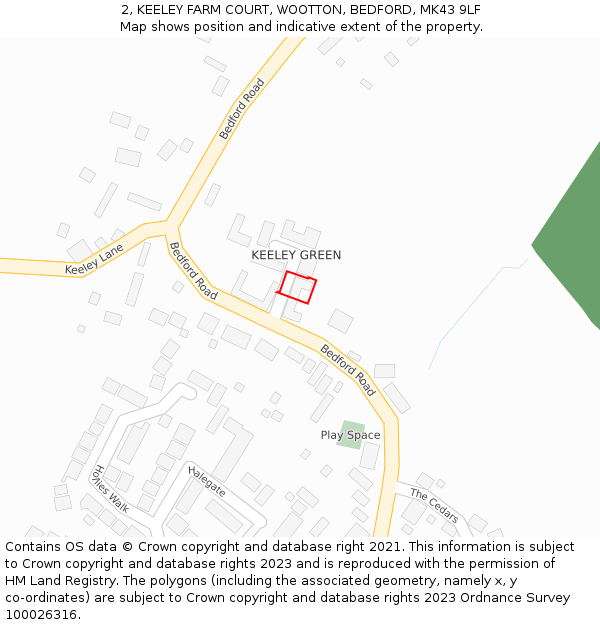 2, KEELEY FARM COURT, WOOTTON, BEDFORD, MK43 9LF: Location map and indicative extent of plot