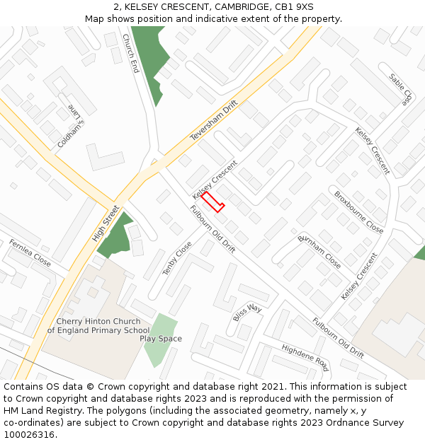 2, KELSEY CRESCENT, CAMBRIDGE, CB1 9XS: Location map and indicative extent of plot