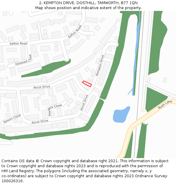 2, KEMPTON DRIVE, DOSTHILL, TAMWORTH, B77 1QN: Location map and indicative extent of plot