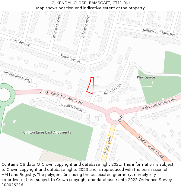 2, KENDAL CLOSE, RAMSGATE, CT11 0JU: Location map and indicative extent of plot