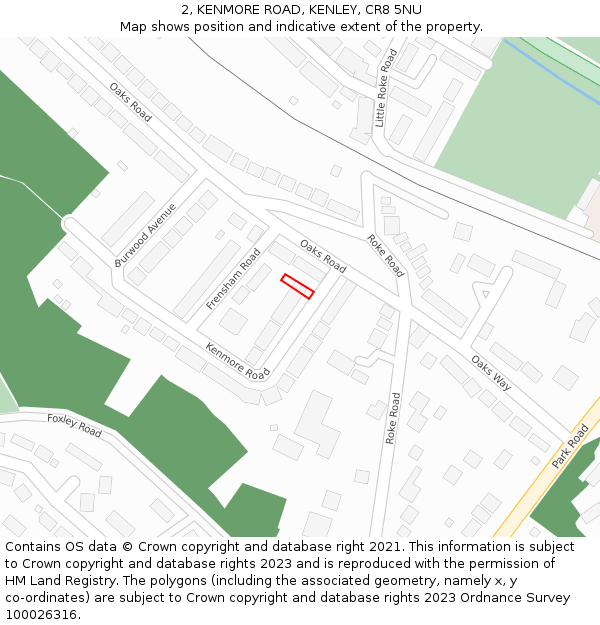 2, KENMORE ROAD, KENLEY, CR8 5NU: Location map and indicative extent of plot