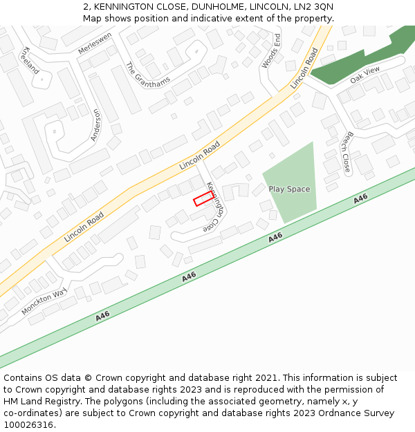 2, KENNINGTON CLOSE, DUNHOLME, LINCOLN, LN2 3QN: Location map and indicative extent of plot