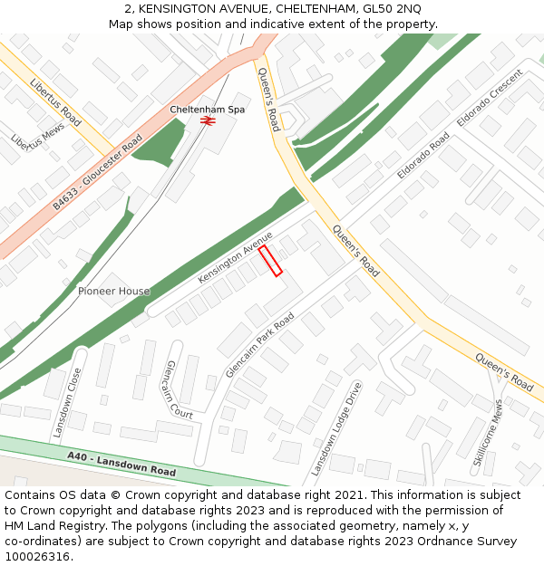 2, KENSINGTON AVENUE, CHELTENHAM, GL50 2NQ: Location map and indicative extent of plot