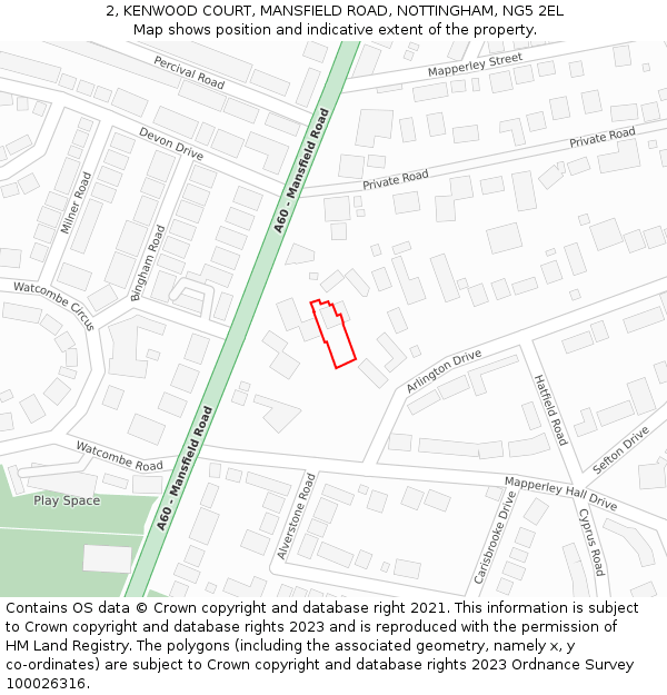 2, KENWOOD COURT, MANSFIELD ROAD, NOTTINGHAM, NG5 2EL: Location map and indicative extent of plot