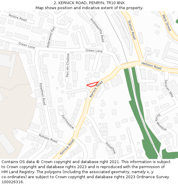 2, KERNICK ROAD, PENRYN, TR10 8NX: Location map and indicative extent of plot