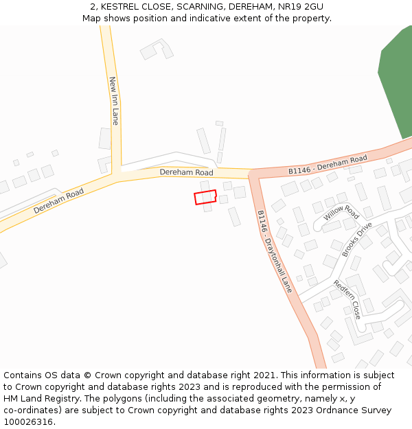 2, KESTREL CLOSE, SCARNING, DEREHAM, NR19 2GU: Location map and indicative extent of plot