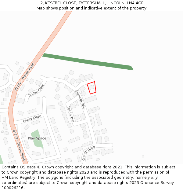 2, KESTREL CLOSE, TATTERSHALL, LINCOLN, LN4 4GP: Location map and indicative extent of plot