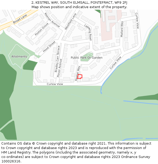 2, KESTREL WAY, SOUTH ELMSALL, PONTEFRACT, WF9 2FJ: Location map and indicative extent of plot