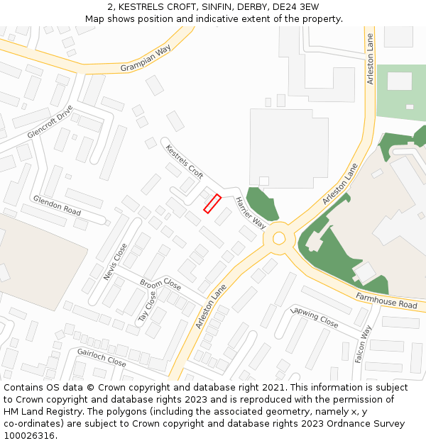 2, KESTRELS CROFT, SINFIN, DERBY, DE24 3EW: Location map and indicative extent of plot