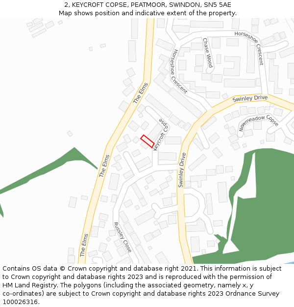 2, KEYCROFT COPSE, PEATMOOR, SWINDON, SN5 5AE: Location map and indicative extent of plot