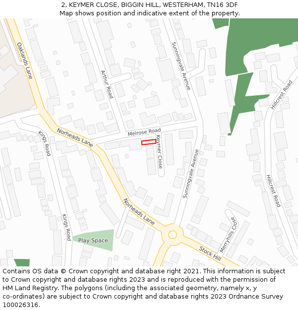 2, KEYMER CLOSE, BIGGIN HILL, WESTERHAM, TN16 3DF: Location map and indicative extent of plot