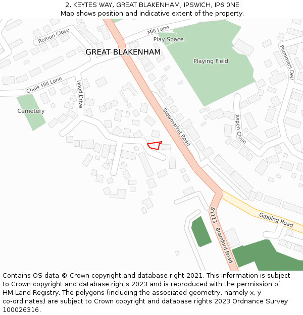 2, KEYTES WAY, GREAT BLAKENHAM, IPSWICH, IP6 0NE: Location map and indicative extent of plot