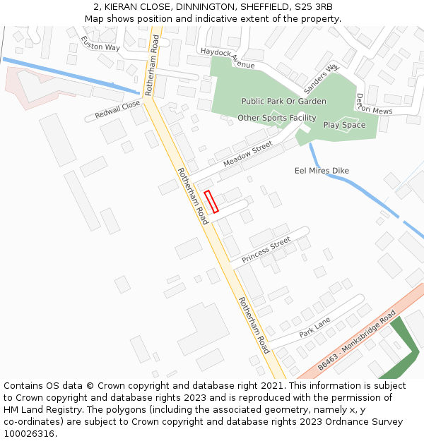 2, KIERAN CLOSE, DINNINGTON, SHEFFIELD, S25 3RB: Location map and indicative extent of plot