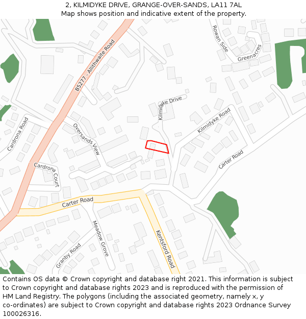 2, KILMIDYKE DRIVE, GRANGE-OVER-SANDS, LA11 7AL: Location map and indicative extent of plot