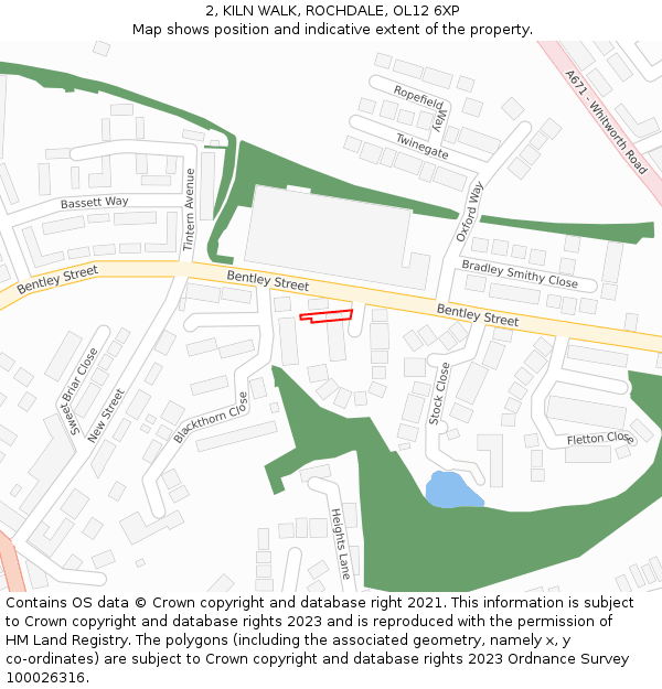 2, KILN WALK, ROCHDALE, OL12 6XP: Location map and indicative extent of plot