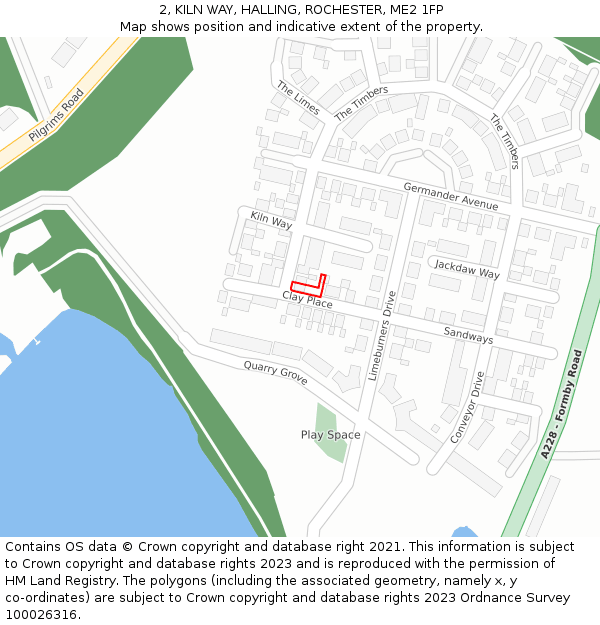 2, KILN WAY, HALLING, ROCHESTER, ME2 1FP: Location map and indicative extent of plot