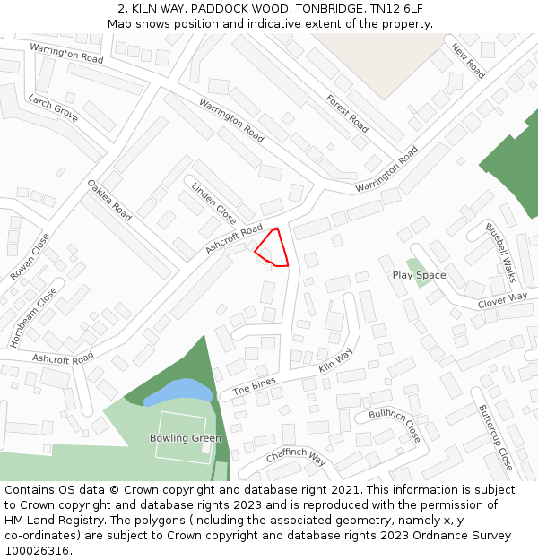 2, KILN WAY, PADDOCK WOOD, TONBRIDGE, TN12 6LF: Location map and indicative extent of plot