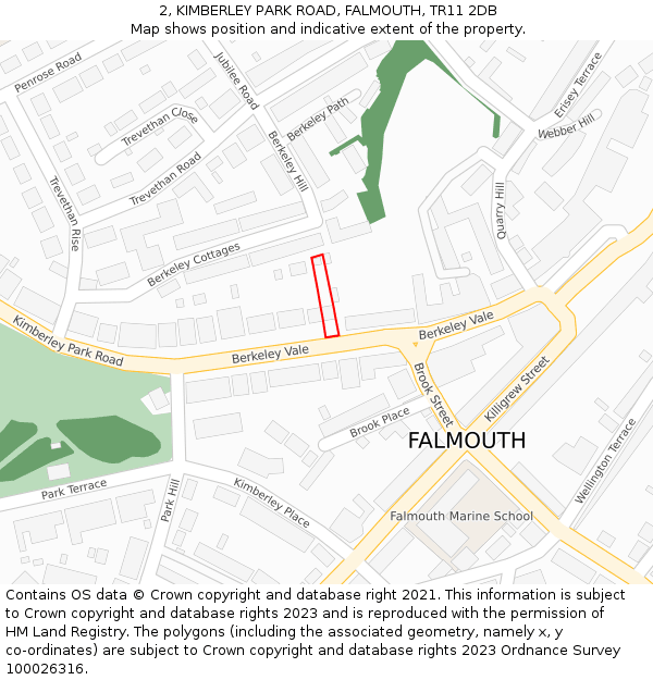 2, KIMBERLEY PARK ROAD, FALMOUTH, TR11 2DB: Location map and indicative extent of plot