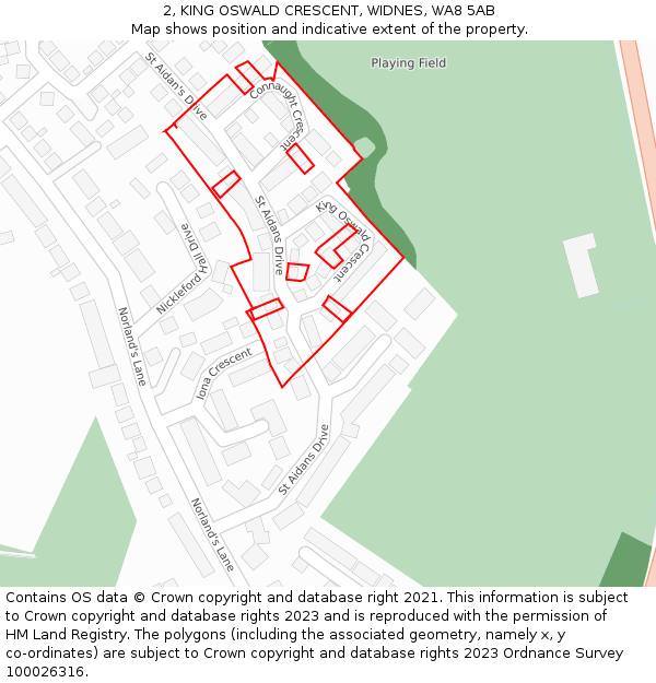 2, KING OSWALD CRESCENT, WIDNES, WA8 5AB: Location map and indicative extent of plot