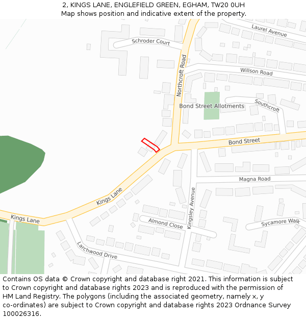 2, KINGS LANE, ENGLEFIELD GREEN, EGHAM, TW20 0UH: Location map and indicative extent of plot