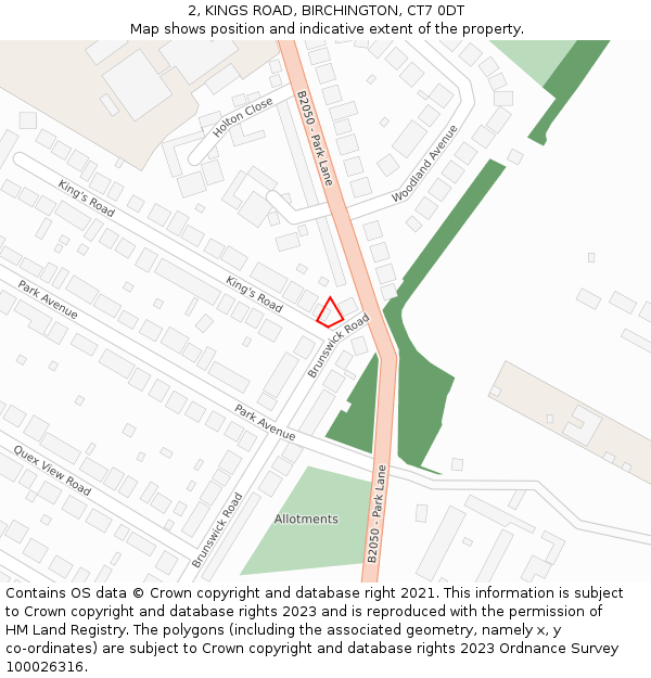 2, KINGS ROAD, BIRCHINGTON, CT7 0DT: Location map and indicative extent of plot