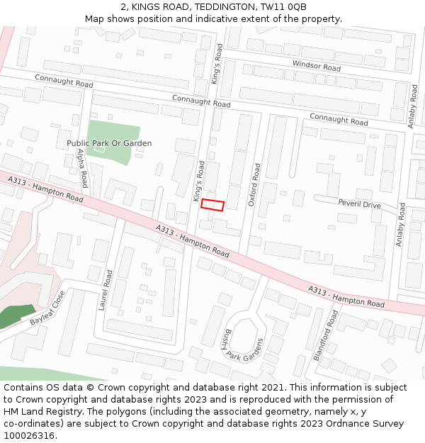 2, KINGS ROAD, TEDDINGTON, TW11 0QB: Location map and indicative extent of plot