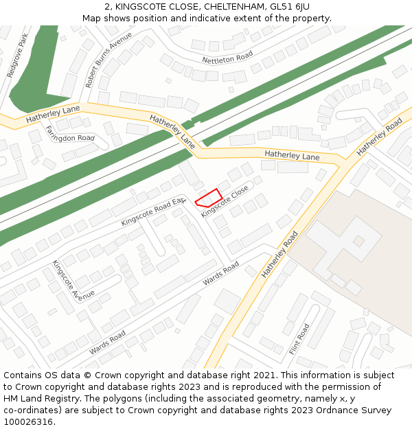 2, KINGSCOTE CLOSE, CHELTENHAM, GL51 6JU: Location map and indicative extent of plot