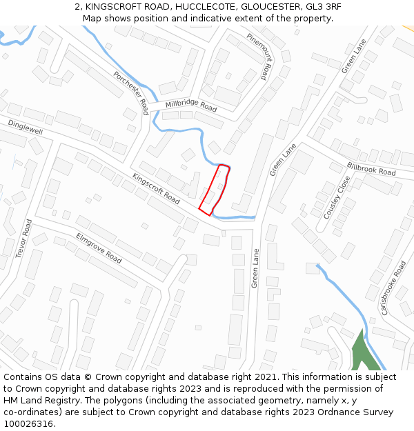 2, KINGSCROFT ROAD, HUCCLECOTE, GLOUCESTER, GL3 3RF: Location map and indicative extent of plot