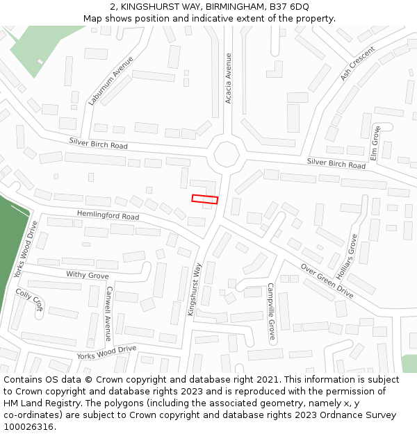 2, KINGSHURST WAY, BIRMINGHAM, B37 6DQ: Location map and indicative extent of plot