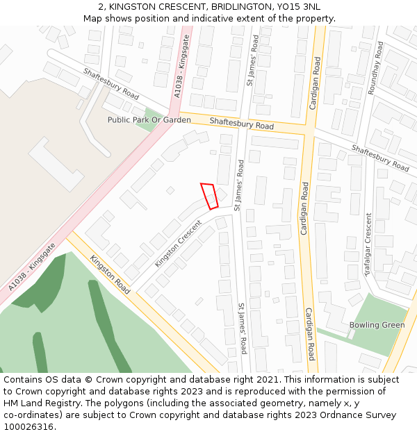 2, KINGSTON CRESCENT, BRIDLINGTON, YO15 3NL: Location map and indicative extent of plot