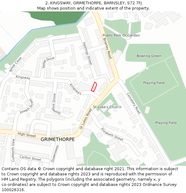 2, KINGSWAY, GRIMETHORPE, BARNSLEY, S72 7FJ: Location map and indicative extent of plot