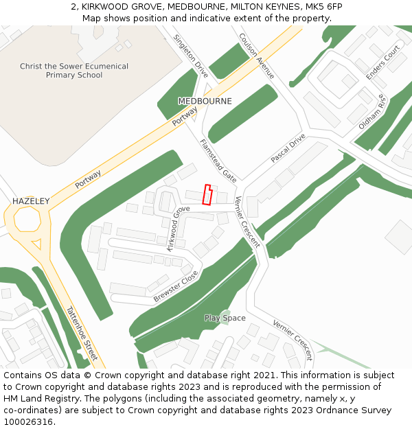 2, KIRKWOOD GROVE, MEDBOURNE, MILTON KEYNES, MK5 6FP: Location map and indicative extent of plot