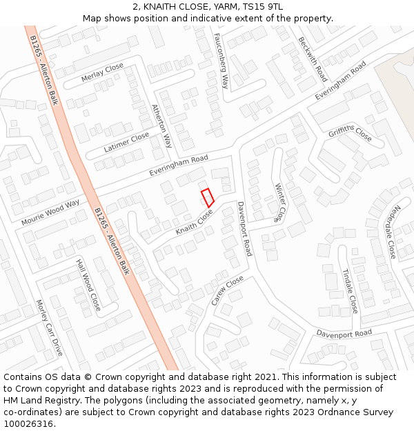 2, KNAITH CLOSE, YARM, TS15 9TL: Location map and indicative extent of plot