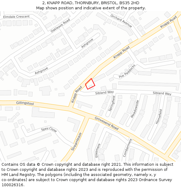 2, KNAPP ROAD, THORNBURY, BRISTOL, BS35 2HD: Location map and indicative extent of plot