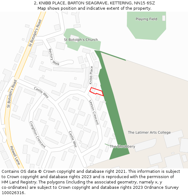 2, KNIBB PLACE, BARTON SEAGRAVE, KETTERING, NN15 6SZ: Location map and indicative extent of plot